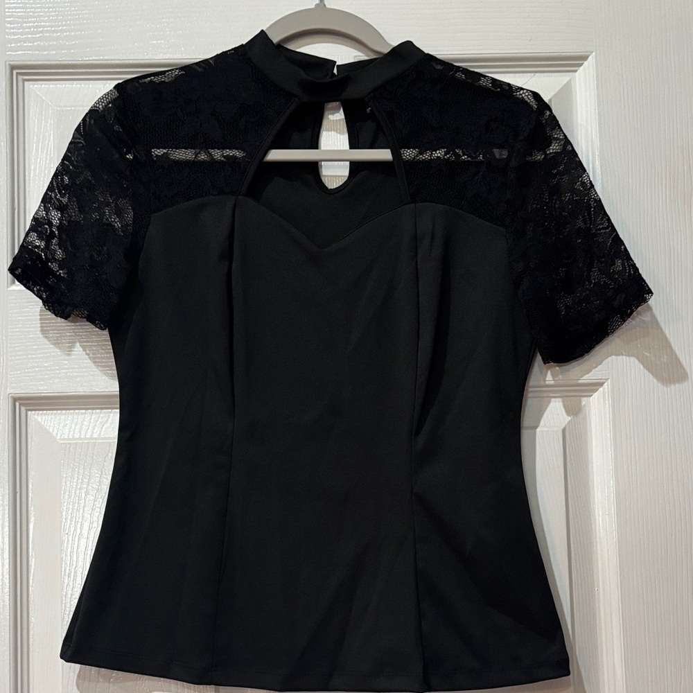 SHEIN Black Lace Cutout Blouse